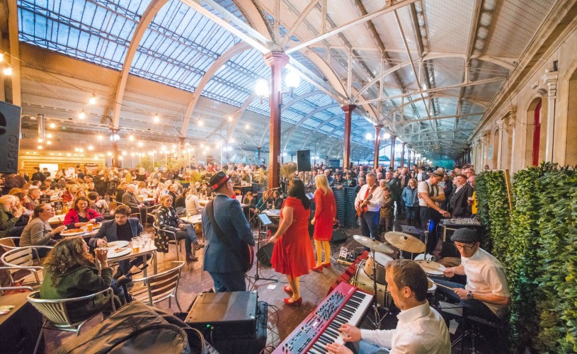 Live music performance at Green Park Station in Bath